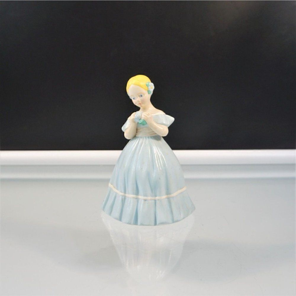 Vintage 1970s Holland Mold Girl With Flower Blue Dress Ceramic Figurine 10"